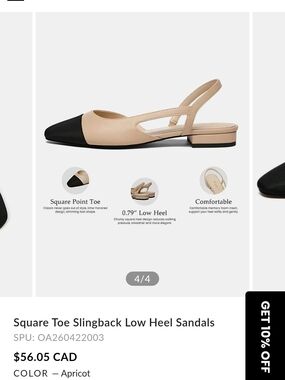 Apricot & Black Square Toe Slingback Low Heel Sandals